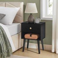VASAGLE Bedside Tables Set of 2 Storage Drawer Shelf Solid Wood Legs in Black