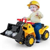 Gymax Ride On Bulldozer Toy Truck With Horn Adjustable Bucket & Storage in Yellow