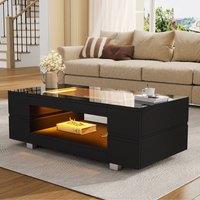 STILVORA Coffee Table with LED & Open Storage Black 100cm