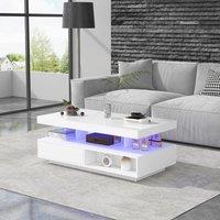 STILVORA Coffee Table with 2 Drawers & LED Lighting White