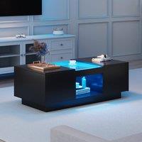 STILVORA Coffee Table with LED Lights & 2 Drawers in Black