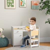 ZONEKIZ Kids Desk & Chair Set for 3-6 Year Old with Storage, White