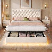 STILVORA Double Ottoman Bed with LED Lighting & Storage in Beige