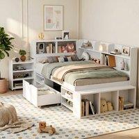 STILVORA Children's Bed 4ft6 with Drawers & Storage in White | Size: Double