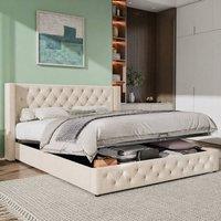 STILVORA Ottoman Bed with Storage & Velvet in Beige | Size: King