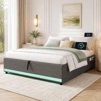 STILVORA King Storage Bed with LED Lights & Charging Station in Grey