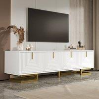 STILVORA TV Cabinet with Four Doors & Gold Legs in White