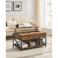 VASAGLE Lift-Top Coffee Table X-Shaped Bars Height Adjustable Living Room in Brown