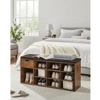 VASAGLE Shoe Storage Bench Hallway Cushion Drawer Open Compartments Seat in Brown