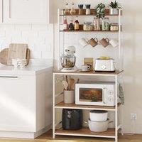 The Bazaarist Kitchen Rack with Power Outlet Hooks & Metal Wire Panel in Brown