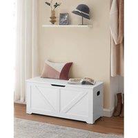 VASAGLE Large Farmhouse Storage Bench Blanket Box Safety Hinges Chest in White