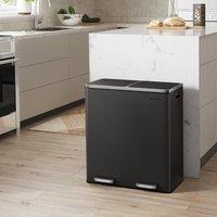 SONGMICS Dual Recycling Bin with Pedal Multi Compartments Trash Can in Black