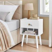 VASAGLE Bedside Tables Set of 2 Storage Drawer Shelf Solid Wood Legs in White