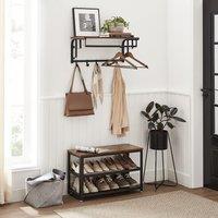 VASAGLE Wall Mounted Coat Rail with 5 Removable Hooks Floating Shelf in Brown