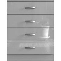 FORGEVIO Grey High Gloss 4 Drawer Chest Matt Grey Body Tall Bedroom Cabinet