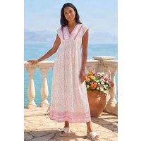 Roman Women's Paisley Lace Trim Midi Dress in Pink | Size: 10