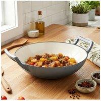 Living and Home 30cm D Enamelled Cast Iron Stir-Fry Pan Wok in Grey