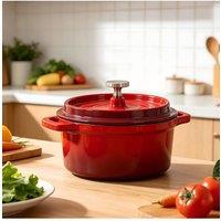 Living and Home Enamelled Cast Iron Dutch Oven Pot with Lid in Red