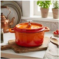 Living and Home Enamelled Cast Iron Dutch Oven Pot with Lid in Orange