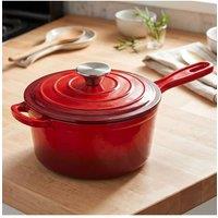 Living and Home 2.5L Enameled Cast Iron Saucepan with Lid in Red