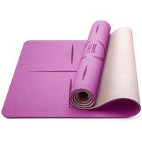 Core Balance TPE Yoga Mat With Body Alignment Lines Non Slip Extra Wide 6mm Foam in Purple