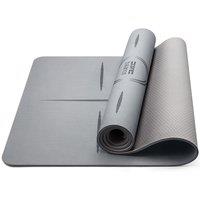 Core Balance TPE Yoga Mat With Body Alignment Lines Non Slip Extra Wide 6mm Foam in Grey