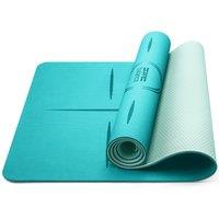 Core Balance TPE Yoga Mat With Body Alignment Lines Non Slip Extra Wide 6mm Foam in Teal