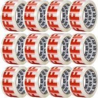 AQUARIUS Fragile Tape 48mm x 66m Packing Tape for Parcels & Boxes, 12 Rolls