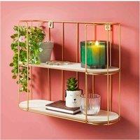 SPOT ON DEALZ 2 Tier Gold Floating Wall Shelf Wooden Display Metal Frame Unit