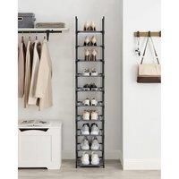 SONGMICS 10-Tier Space Saving Shoe Rack with Metal Frame Non-Woven Shelves in Grey