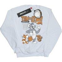 Tom & Jerry Men's Spinning Basketball Sweatshirt in White | Size: Medium