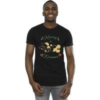 Disney Men's Mickey Mouse Merry Kissmas T-Shirt in Black | Size: Small