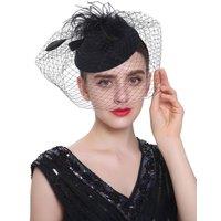 MODISHION Women's Elegant Fascinator with Feathers & Veil in Black