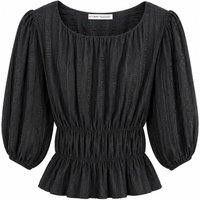 MixRay Women's Textured U Collar Three Quarter Sleeve Peplum Blouse in Black | Size: Small
