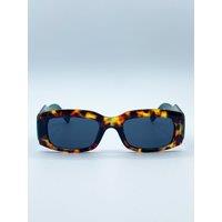 SVNX Women's Chunky Rectangle Sunglasses in Green with Tortoiseshell Arms