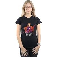 Disney Women's Frozen 2 Anna Seek The Truth Wind Cotton T-Shirt in Black | Size: XL