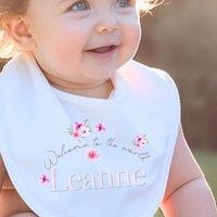 Aye Do Gifts Women's Personalised Floating Flowers Baby Outfit - Bib in White