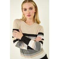 Roman Women's Petite Stripe Round Neck Jumper in Stone | Size: 8