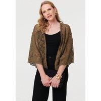 Izabel London Women's Crochet Textured Open Front Cardigan in Green | Size: S/M