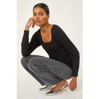 Roman Women's Square Neck Ribbed Knit Jumper in Black | Size: 10