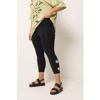 Yours Women's Flower Detail Cropped Leggings in Black | Size: 28