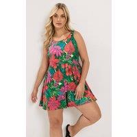Yours Women's Tropical Print Playsuit in Green | Size: 22-24