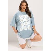 Yours Women's Acid Wash Boxy Daisy Print T-Shirt in Baby Blue | Size: 14
