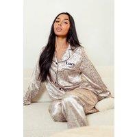 Lulabay Women's Personalised Satin Long Abstract Print Pyjamas in Beige | Size: Medium