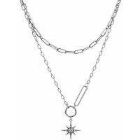 Luxe Tones Women's Sahara Luxe White Gold Plated Double Layer Necklace in Silver