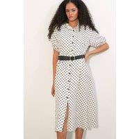 Big Dart Women's Polka Dot Belted Midi Shirt Dress in Off-White | Size: XL