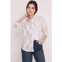 Big Dart Women's Oversized Abstract Print Button-Front Shirt in Light Beige | Size: Large