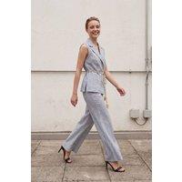 MyFashion Women's Striped Shawl-Collar Vest & Wide-Leg Trousers Set in Baby Blue | Size: Small