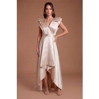 Coast Women's Frill Sleeve V Neck Midi Dress in Champagne | Size: 10