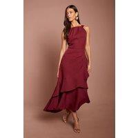 Coast Women's Sleeveless Tiered Detail Crepe Midi Dress in Burgundy | Size: 14